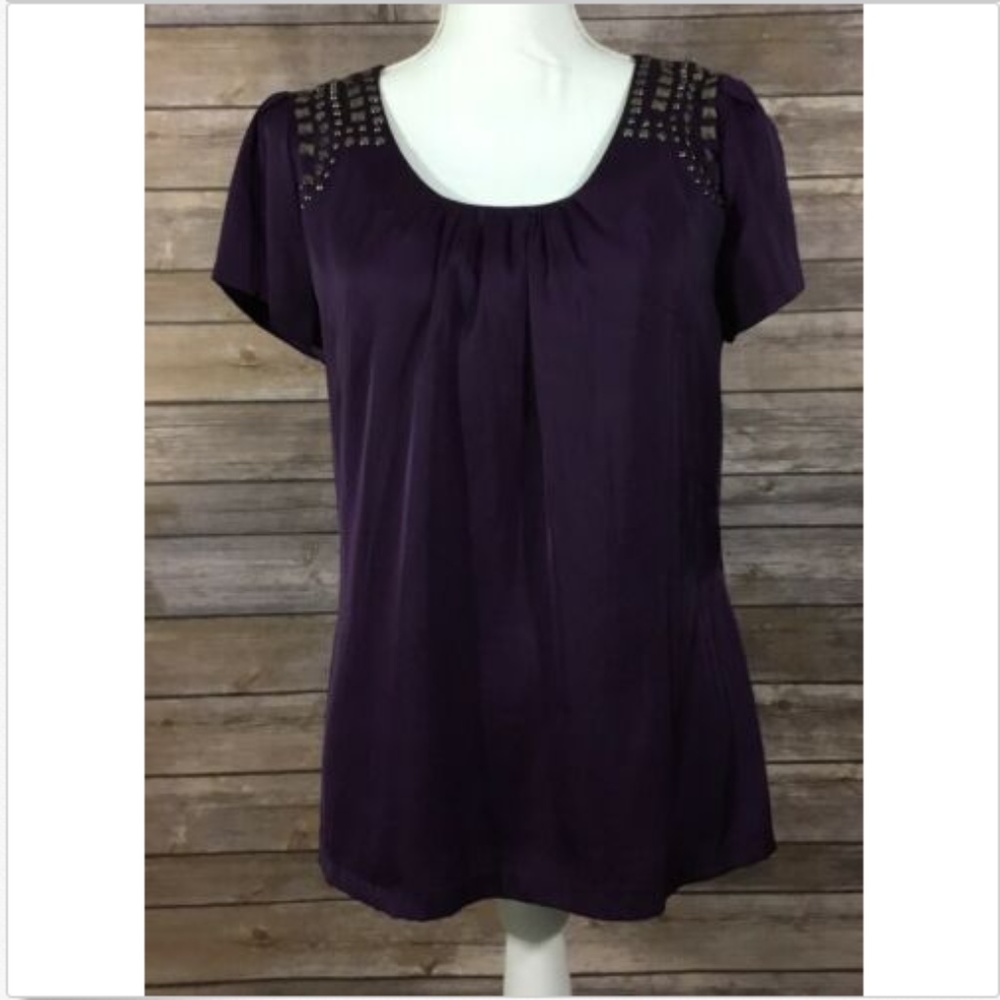 APT 9 Womens Scoop Neck Embellished Silky Blouse